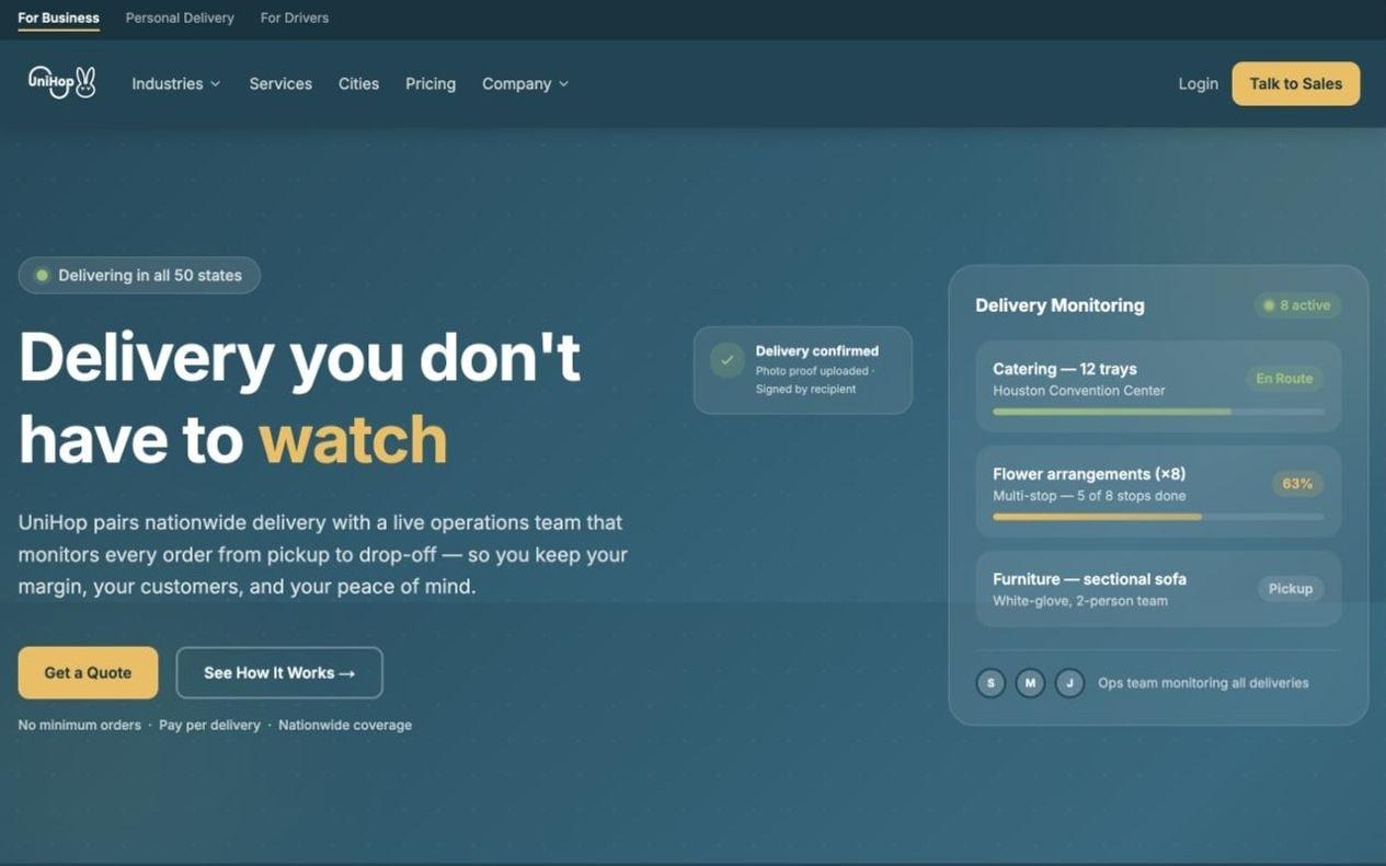 UniHop, redesigned homepage